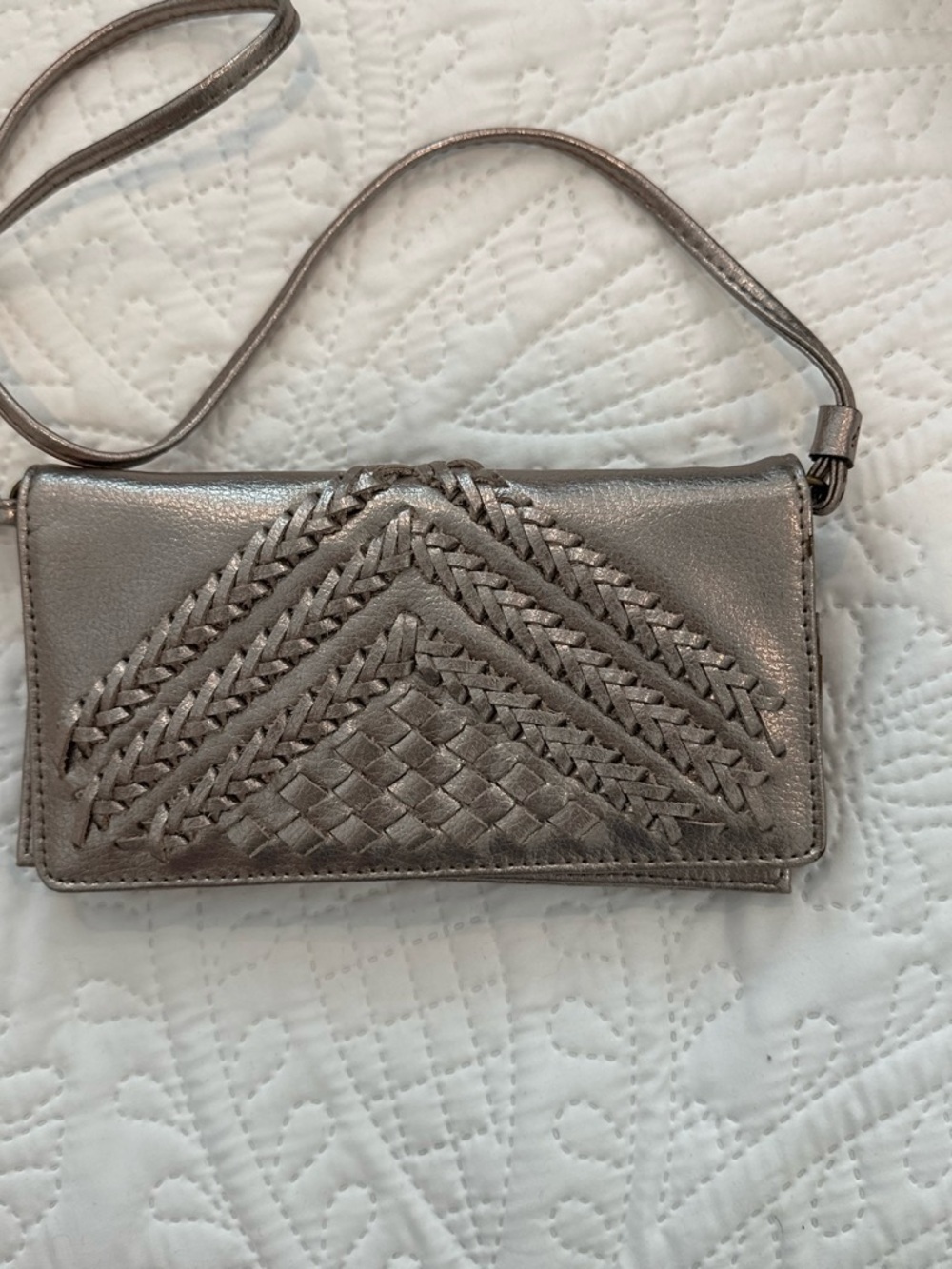 The Sak Metallic Silver Braided Crossbody Wallet
